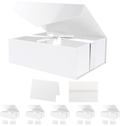HAPPY POTATO 5 weiße Geschenkboxen mit Deckel und Band, 29,8 x 20,6 x 9,6 cm, für Brautjungfernantragsboxen, große magnetische Geschenkboxen für Geschenke (glänzendes Weiß, 5 Stück)