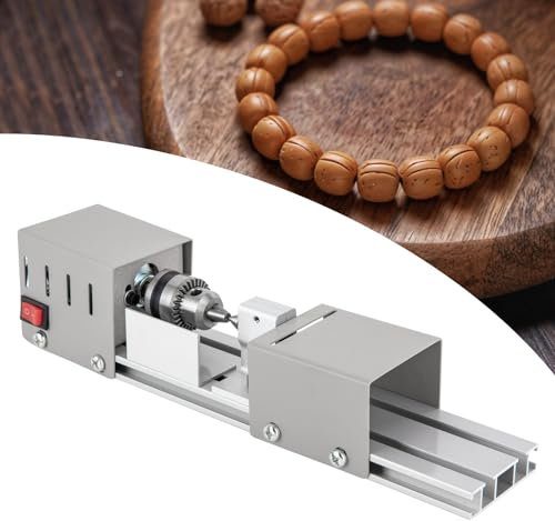 Drehmaschine 100W Mini Drehbank12-24VDC,DIY Holzbearbeitung Buddha Perle Drehmaschine Schleifen und Polieren Perlen führt Dreh, Einstech, Schleif und Schneidarbeiten