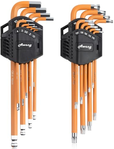 Awang 18 llaves Allen llaves hexagonales 1,5-10 mm y llaves Torx T10-T50 Juego de llaves hexagonal y Torx Llaves Hex Llave Torx de acero al cromo-vanadio para reparación de bicicletas