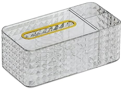 Glomora Taschentuchbox-Halter Mit Rhombus-Textur, Transparente Rechteckige Taschentuchbox-Abdeckung mit transparente Seitentrennwand für Wohnzimmer Schlafzimmer Restaurant Arbeitszimmer(Weiß)