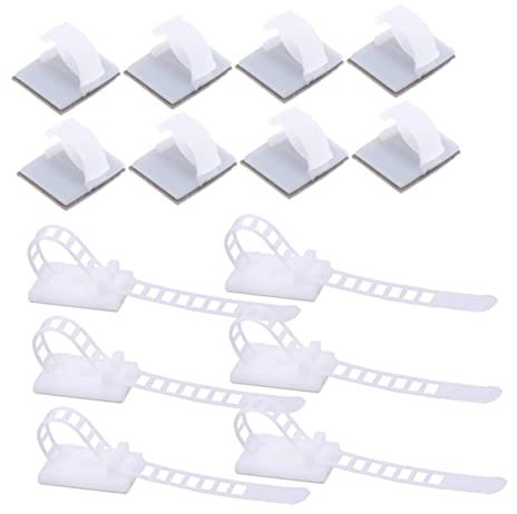 jojofuny 50pcs Adjustable White Cable Ties Holder Self Adhesive Wire Fixer Cord Wire Clamp Cable Ties White for Desk Organization