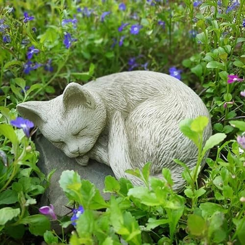 Fyne-Finds Stone Sleeping Cat Garden Lawn Decoration 21cm Ornament Concrete Statue Rememberance Figurine