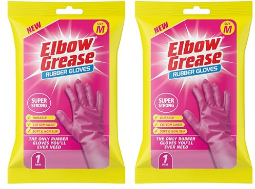 Ozmoint Multipack - Elbow Grease Super Strong Cleaning Rubber Gloves - Pink Latex Gloves, Medium 7 1/2 & Large 8 1/2, Cotton Lined, Soft & Non-Slip (2, Medium)