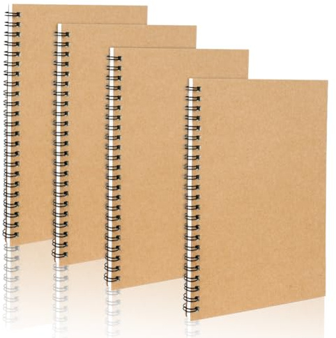 OFFCUP Trådbunden anteckningsbok i 4-pack, 120 sidor/60 ark, linjerade ark, lätt att bära med sig, perfekt för affärer, kontor, skola och resor (kraftpapper)