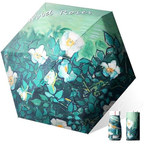 Mini Paraguas del Sol,Mini Paraguas,Paraguas Plegable,Pequeño Paraguas Compacto para Sol y Lluvia,6 Costillas Fuerte Mini Paraguas Plegable de Viaje,Con Bolsa de Almacenamiento (Rosas Silvestres)
