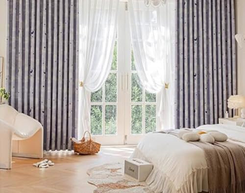 KnSam 2er Set Hell Lila Ösenschal 2er Set, Vorhang Blickdicht mit Muster Stern Mond Wolke, Polyester Ösen Gardinen Vorhänge Verdunkelung Verdunkelungsvorhänge Kräuselband, Jeder B 86 x H 138cm