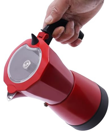 Queeucaer Cafetera eléctrica con base, para 6 tazas de espresso: 300 ml, 480 W, aleación de aluminio, color rojo