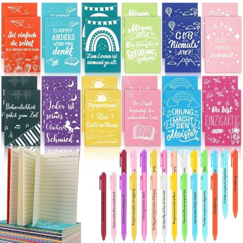 24 Sets Inspirierende Geschenke für Schüler von Lehrern Abschiedsgeschenke | 24 Kleine Notizbücher 24 Motivation Kugelschreiber Dankeschön Geschenk für Mitarbeiter Erzieher Kollegen Schuleranfang Abitur