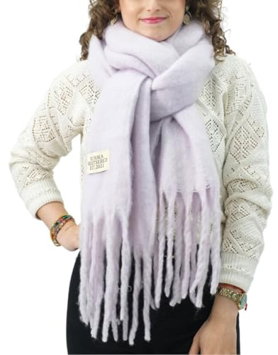 Xifrika Damenschal Winter XXL 248x39cm – Uni in Lila – Weich, Warm, Extra Groß – 100 % Polyester mit Fransen – Für den Alltag