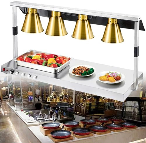 LXWKAI Luci scaldavivande, Lampada riscaldante per Pizza a Buffet Commerciale, Piano del Tavolo in Acciaio Inossidabile, per Tavolo scaldavivande da Cucina del Ristorante, Gold-fourheads