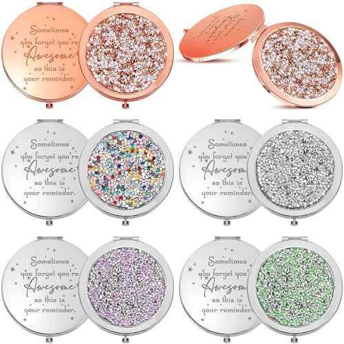 YFNVH 10 mini specchi compatti a forma di diamante, tascabili, rotondi, per borsa, portatili, pieghevoli, con ingrandimento 1X/2X, per borse da viaggio, portafogli, regali per donne e ragazze