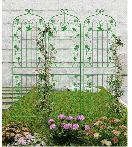 Lot de 3 clôtures de jardin en fer forgé - Blanc - 210 cm - Antirouille - Résistant aux intempéries - Support pour plantes grimpantes - Décoration d'intérieur et d'extérieur
