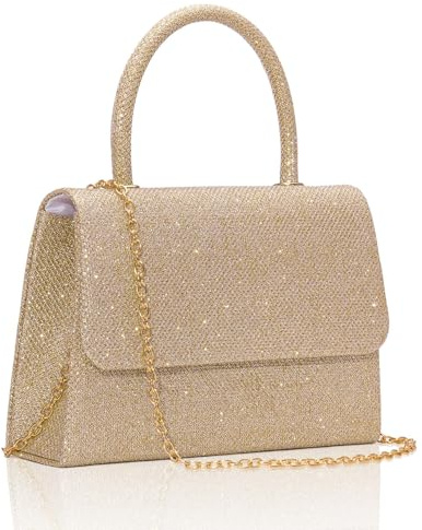 Larcenciel Pochettes et Clutches Femme, Pochette Enveloppe Sac Soirée avec Chaîne Détachable, Sacoche Femme Bandoulière Ceremonie Mariage Sac à Paillettes Champagne pour les Banquets 20 x 13.5 x 5.5cm