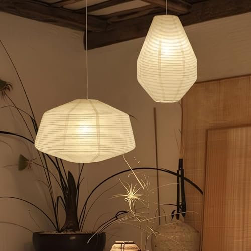 METHEDEECO 2er-Set Papierlampenschirme in Diamantform – 49cm & 35 cm, handgefertigte Reispapier-Laternen für Wohnzimmer, Schlafzimmer, Hochzeit & Geschenkdeko