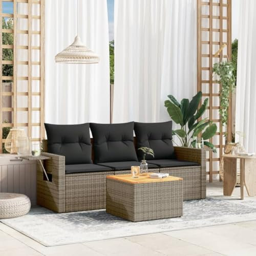 Xichuzi 4-TLG. Garten-Sofagarnitur mit Kissen Grau Poly Rattan, Lounge Gartenmöbel Set, Möbelsets, Balkon Möbel, Gartenlounge, Gartensofa - 3224436