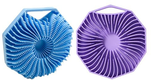 2 Pcs Silicone Body Scrubber,Shower Brush Back Scrub Exfoliating Loofah Face Exfoliator Bath Skin Care HeadbandCleansing Wash Handheld Massager Deep Cleaning Scrubbie Blue Purple,for Women Men Bodies