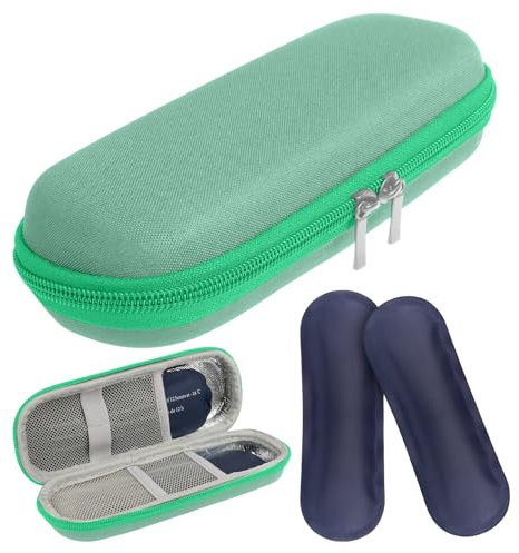ACWOO Bolsa Enfriadora de Insulina, Bolsa Viajera para Diabéticos Nevera Medicamientos Estuche, Portátil Estuche para Enfriador de Insulina, Mini Enfriador Medicamentos con 2 Bolsas de Hielo (Verde)