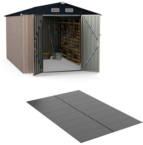 COSTWAY Tappeto per Pavimento in Plastica per Capanno degli Attrezzi, 343 x 215 cm, Tappeto Antiscivolo con Strisce Rinforzate, Parti Etichettate per Montaggio Facile, Base per Terrazza e Giardino