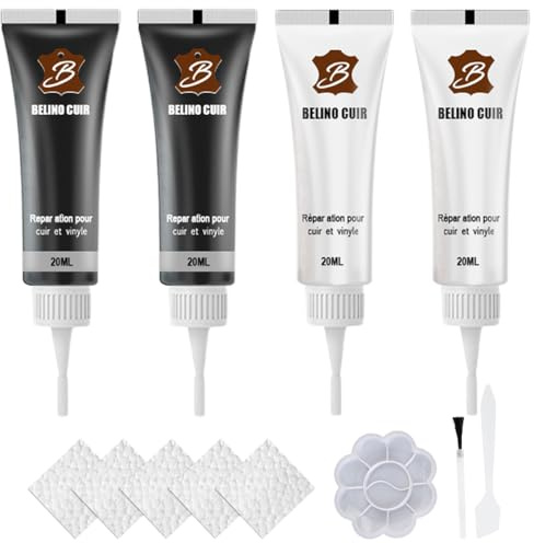 Lederreparatur Creme, 2 Farben Leder Reparatur Set, Fiussigleder Reparatur Set, brandloch autositz reparieren, Lederreparaturset fur Autositze, Sofa