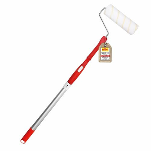 mako Teleskoproller EASYREACH PREMIUM – 3-teiliges Set mit ausziehbarem Alustiel (108–175 cm), Goldfaden-Malerwalze & Universalkonus – Ideal für Decken & hohe Wände