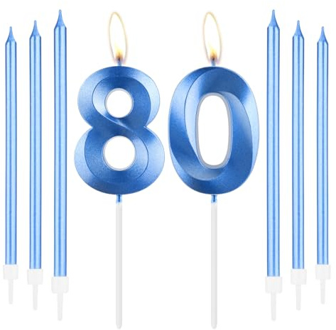 mciskin Royal Blue 80th Birthday Candles Set,Number 80 Candle for Cake with Long Thin Candles,80th Birthday Decorations for Men Women,Blue Candle Sapphire Cake Decorations for Party,Wedding Supplies