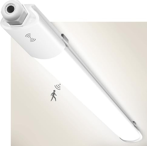 zemty Feuchtraumleuchte LED Röhre 120CM mit Bewegungsmelder, 4000K 36W 3960LM LED Deckenleuchte, IP65 Wasserfest Lichtleiste für Kellerlampe, Werkstattlampe, Klurlampe, Garagenbeleuchtung