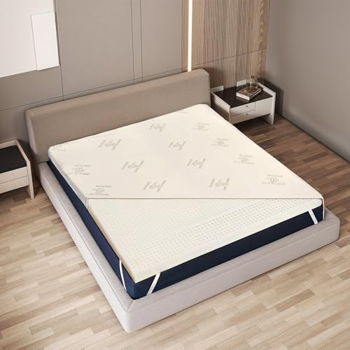 The White Stone Sobrecolchón de Látex Natural 135 x 190 cm | Funda de Bambú Transpirable, Antialérgica y Desmontable | Grosor 5 cm | Corrector de Colchón con Elásticos de Sujeción en Las Esquinas
