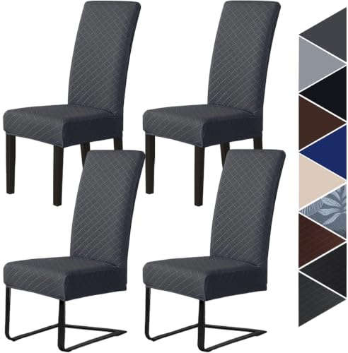 Hopelit Stuhlhussen 4er Set Jacquard Stuhlhussen Schwingstühle Stuhlbezug Stuhlüberzug Esszimmerstühle Bezug Abnehmbarer Hussen für Esszimmer Hotel Hochzeit Party - Dunkelgrau