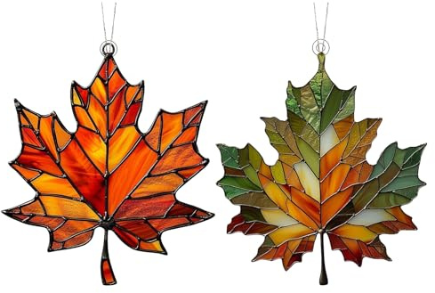 2 decorazioni a forma di foglia d'acero in acrilico macchiato, decorazione autunnale, foglie d'acero, decorazione per finestre, autunno, giorno del Ringraziamento, decorazione autunnale da appendere