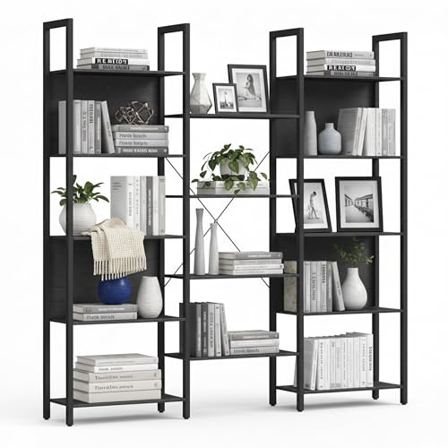 Relaxdays Libreria Industrial, 14 Ripiani, Legno e Metallo, scaffale per Soggiorno, Ufficio, HBT