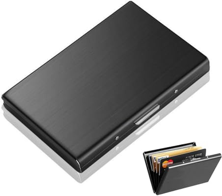 YUVKIN Porte-Cartes RFID en Métal, Étui Carte Bancaire pour Homme et Femme, Porte-Cartes avec 6 Compartiments, Protection RFID & NFC, Étui à Cartes de Visite (Noir)