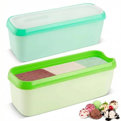 Nymblis 2 Pack Ice Cream Tubs, 1.5L Ice Cream Container with Lid