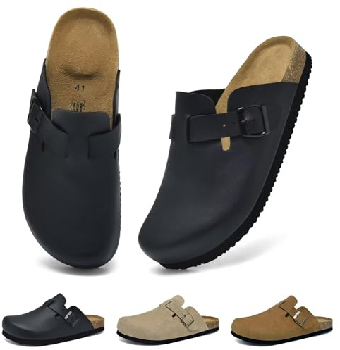 Wizshoe Zuecos y Mules para Hombre Pantuflas Corcho Cerradas Zapatillas Cómoda Clogs para Casa y Jardín Sandalias Plantilla es Ergonómica Antideslizante Negro 43 EU