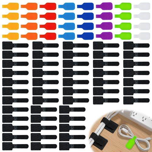 50 Adhesive Cable Clips with 32 Cable Labels Tags Write On, Cable Markers | Keep Wires Organized with Cable Label, Cable Management Tools and Practical Desk Accessories for Home or Office