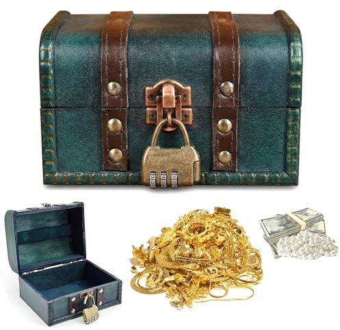 HSDLEWJ Petit Coffre au Trésor Vintage en Bois avec Serrure à Combinaison, Style Rétro, Boîte à Bijoux pour Enfants, Mini Coffre en Bois pour le Rangement