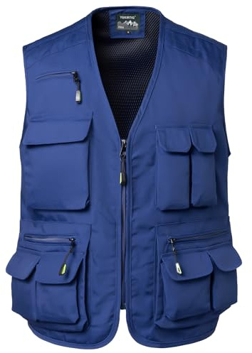 Yukirtiq Chaleco de Pesca para Hombre Fotografo Chaleco Multibolsillos de Caza Verano Chalecos de Trabajo Safari, Azul, XL