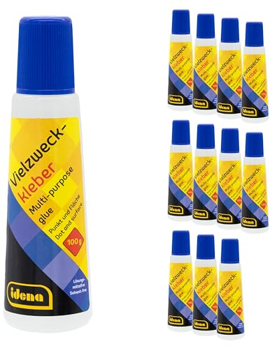 Idena 90521 - Colla universale 12 x 100 g, colla liquida incolore, colla per bricolage senza solventi per molti materiali