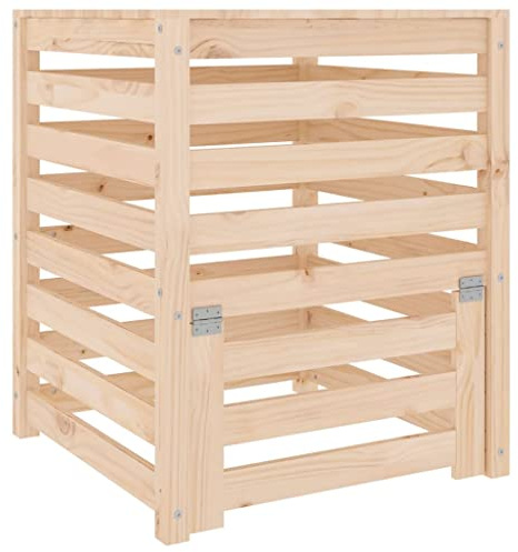 Teenpull Compostiera in legno di pino massiccio, 63,5 x 63,5 x 77,5 cm, compostiera da giardino con design a doghe per una ventilazione ottimale, contenitore per compost resistente alle intemperie per