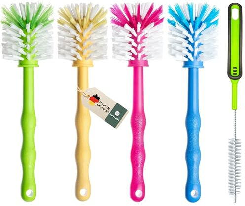 Reinigungsbürste 5er Set, Spülbürste für Mixbehälter und Messer, Ideales Zubehör zum Reinigen von Küchenmaschinen (1x Grün/ 1x Gelb /1x Pink/ 1x Blau/ 1x Grün)