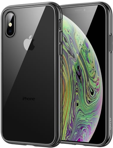JETech Hülle für iPhone XS Max, Anti-Vergilbung, Schwarz | Stoßschutz, Kratzfeste Harte PC-Rückseite, Robuster Transparenter TPU-Rahmen