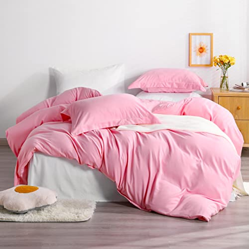 NTBAY Queen Duvet Cover Set, 1 Duvet Cover and 2 Pillow Shams, Soft Brushed Microfiber Comforter Cover with Zipper Closure, Pink