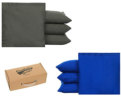 OOFIT Cornhole Sitzsäcke 8er Set wetterbeständig zum Werfen von Maisloch Spiel mit Tragebox (Anthrazit, Königsblau)