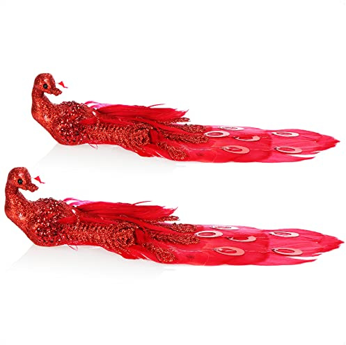 COM-FOUR® 2X décorations de Sapin de Noël Oiseau décoratif - Paon avec Paillettes pour décoration de Sapin de Noël - Oiseaux en Plastique avec Clip pour Noël