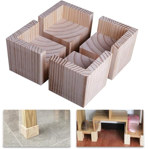 Judy1980 4 Stück Möbel Risers Möbelerhöher Betterhöhung Möbelerhöhung Tischerhöher Elefantenfuß Bed Riser aus Holz (Size:5x5x10cm)