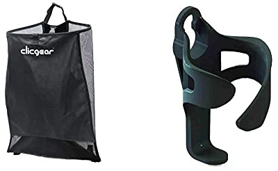 Clicgear Mesh Golf Trolley Storage Net, Black, & Golf Trolley Cup Holder XL, Black