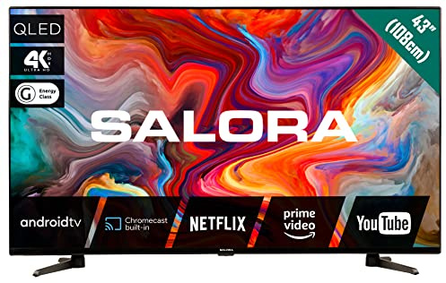 Salora 43QLEDTV - Smart TV Android | Televisor QLED de 43 pulgadas con 4K Ultra HD (3840x2160), HDR10, Dolby Audio, WLAN y Bluetooth | Chromecast integrado | 3x HDMI | Adecuado para streaming y gaming