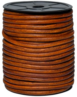 Cords Essentials - Corda rotonda in pelle, 6 mm, effetto invecchiato, 5,5 m