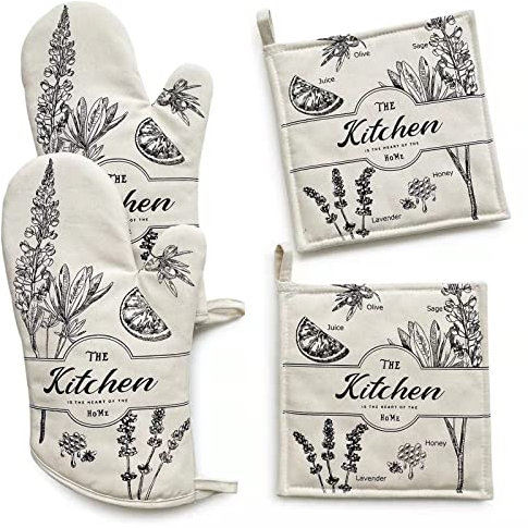 ZORR Gants de Four, Gants de Cuisine résistant à la Chaleur, Maniques Cuisine (Beige)