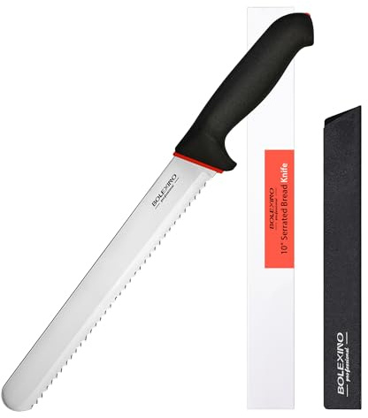 BOLEXINO 10 Inch Wavy Edge Serrated Bread Knife With Non-Slip Softgrip, Sharp & Long Blade For Homemade Bread, Crusty Breads, Cake, Bagel, 2.5MM Thickened Japanese High Carbon Stainless Steel