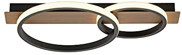 SellTec LED Deckenlampe Holz Dekor rund 53x31cm Farbtemperatur warmweiss | moderne Rahmenleuchte, für Wohnzimmer, Schlafzimmer & Küche